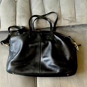 Cuyana triple zip weekender in black pebbled leather